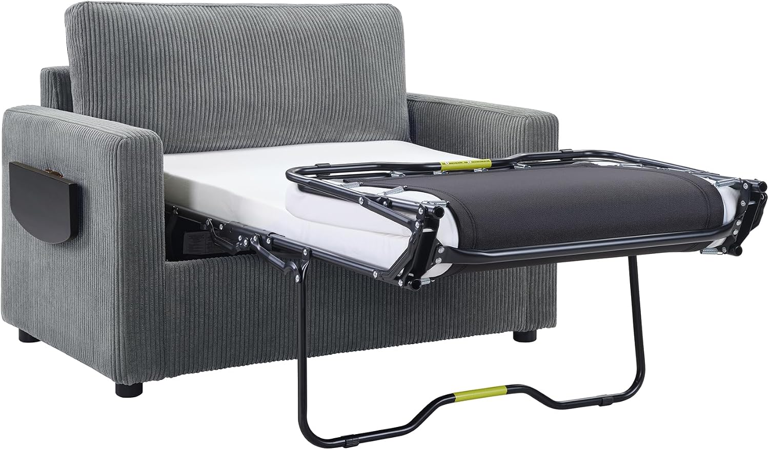 Twin Size Sofa Bed 47.2' Sleeper Sofa Loveseat Sofa with a Foldable Mattress, a Foldable Side Table, a Side Storage Pocket and Two USB Ports for Living Room, Gray