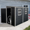 KUIKUI 8x4 FT Shed with Floor Included, Storage Sheds Plastic Sheds, Lean to Shedwith 2 Windows and Lockable Door, Backyard Storage Sheds for Garden Tools, Bike, Black