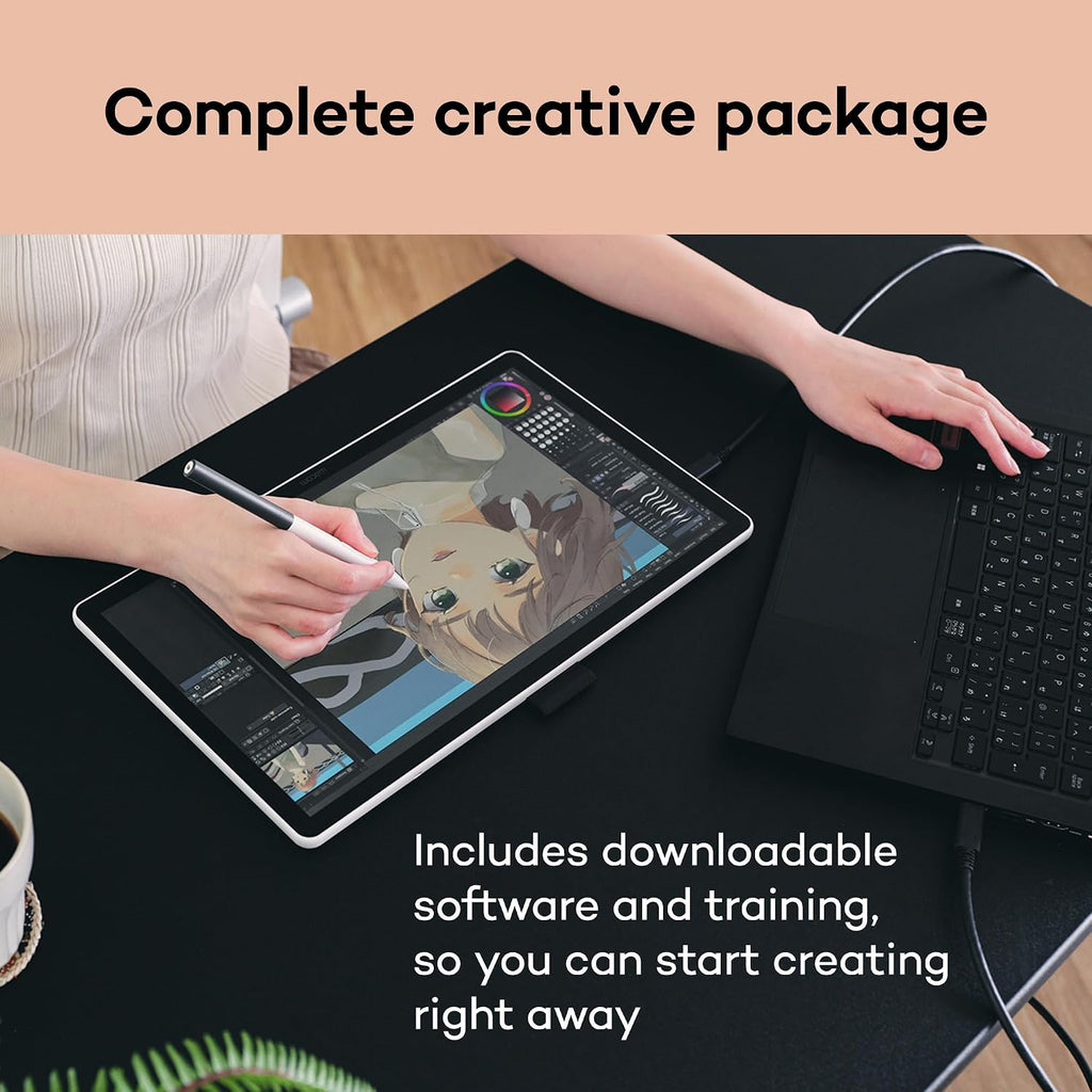 Wacom One 14 Drawing Tablet with Screen, 14' HD Full-Laminated Digital Art Tablet with Creative Software and Training, Graphics Drawing Pad for Mac and Windows