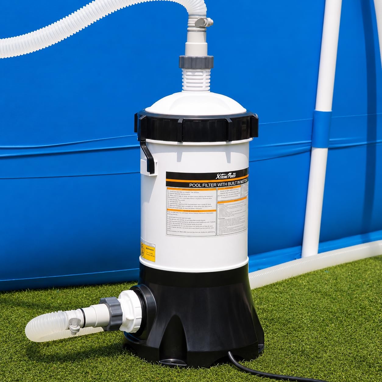 XtremepowerUS Pool Cartridge Filter System Built-in Pump 1.5' Fitting 1,500 GPH for Above Ground Swimming Pool Pressure Gauge Pool Filter Filtration System -Improved Water Clean & Clarity