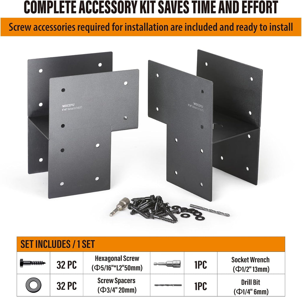 2 Pack Heavy Duty 6x6 (Actual 5.5'x5.5') Stainless Steel End Post Caps Tie Bracket , Fit Connecting Wood Gazebo, Deck Patio Post and Wood Beams Bracket (Dark Ggray)