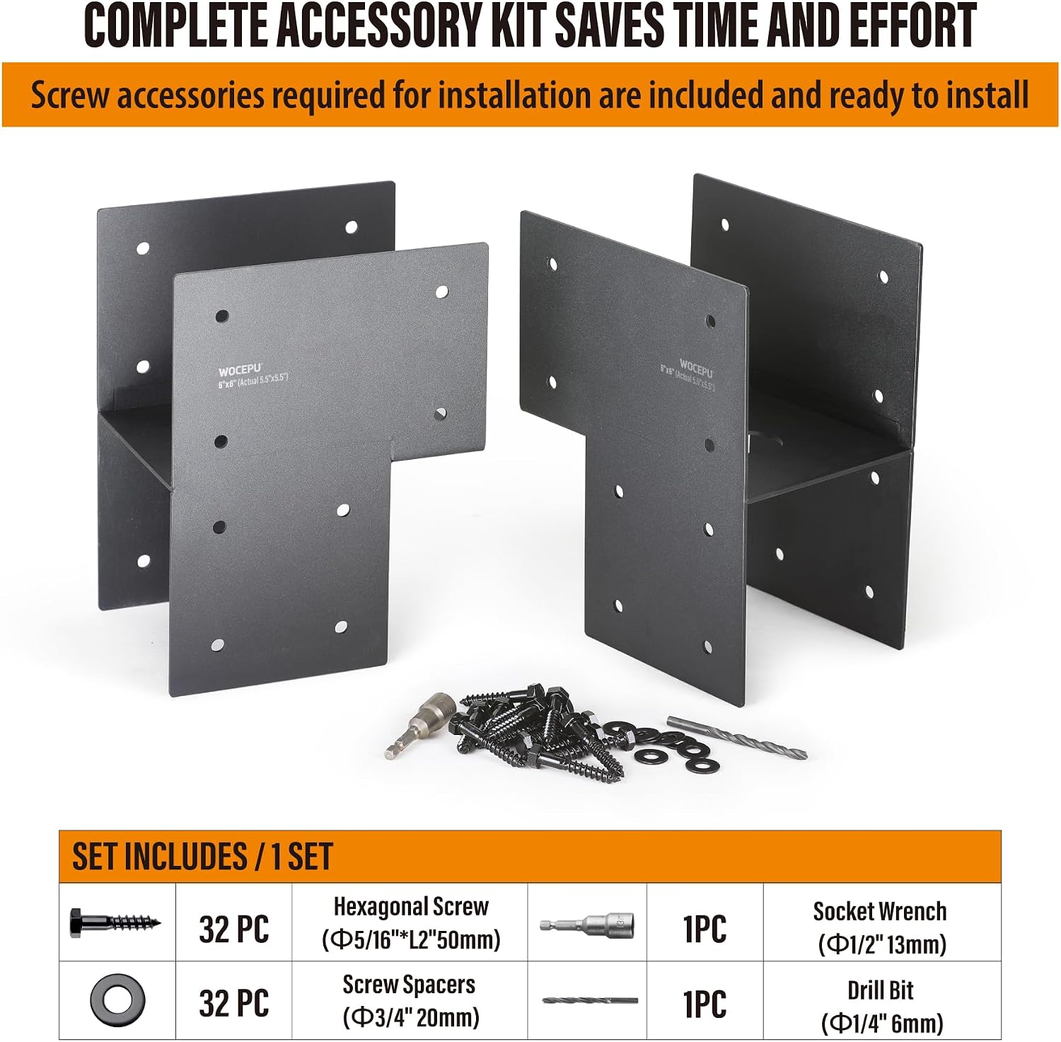 2 Pack Heavy Duty 6x6 (Actual 5.5'x5.5') Stainless Steel End Post Caps Tie Bracket , Fit Connecting Wood Gazebo, Deck Patio Post and Wood Beams Bracket (Dark Ggray)