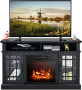 COSTWAY Electric Fireplace TV Stand for TVs Up to 55 Inches, 18-Inch Fireplace Insert with Remote, Overheat Protection, 48-Inch Wooden Media Entertainment Center with Adjustable Shelves, Black