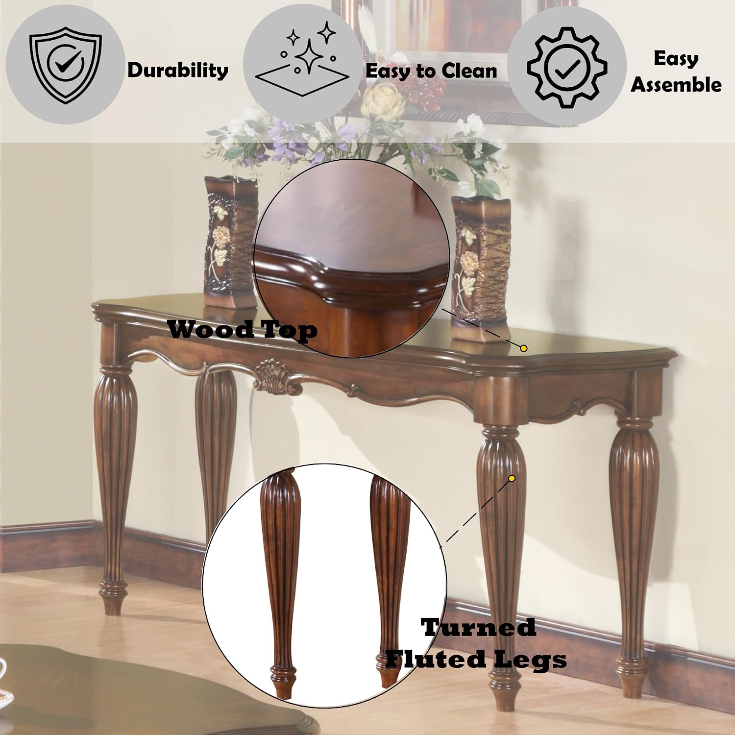 Acme Dreena Rectangular Wooden Sofa Table in Cherry