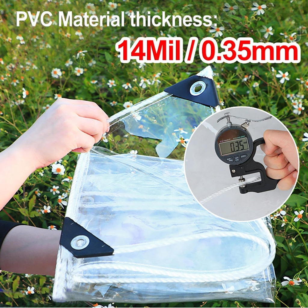 Clear Tarps 0.35mm Heavy Duty Tarp Waterproof Tarpaulin Cover, Windproof Plastic Tarp with Grommets, Outdoor Rainproof Covering for Pergola 3 ft to 20 ft(12x15ft)
