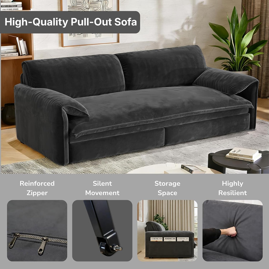 66' Convertible Pull-Out Couch Bed, Velvet 3-in-1 Queen-Size Sleeper Sofa with Storage Side Pockets, Sleeper Loveseat for Apartments, Living Rooms, Offices, RV