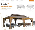 YOLENY 12' x 24' Gazebo, Wood Grain Aluminum Frame Pergola with Double Galvanized Steel Roof, Outdoor Permanent Metal Pavilion with Curtains and Nettings for Patio, Backyard and Deck
