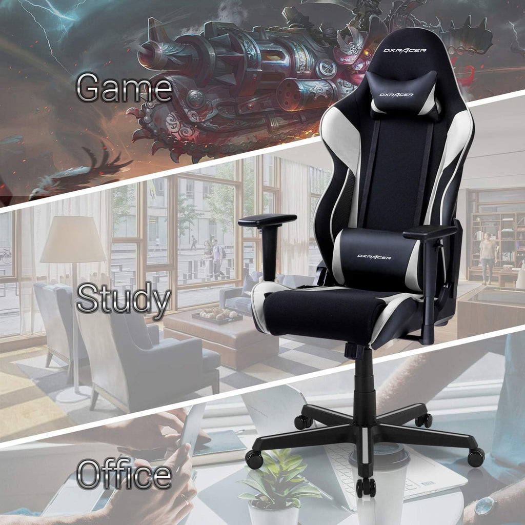 DXRacer M Gaming Chair, Suede Fabirc High Back Computer Chair for Adults, Big and Tall Racing Style Ergonomics PC Office Recliner Game Chair, Extra Large, Black and White