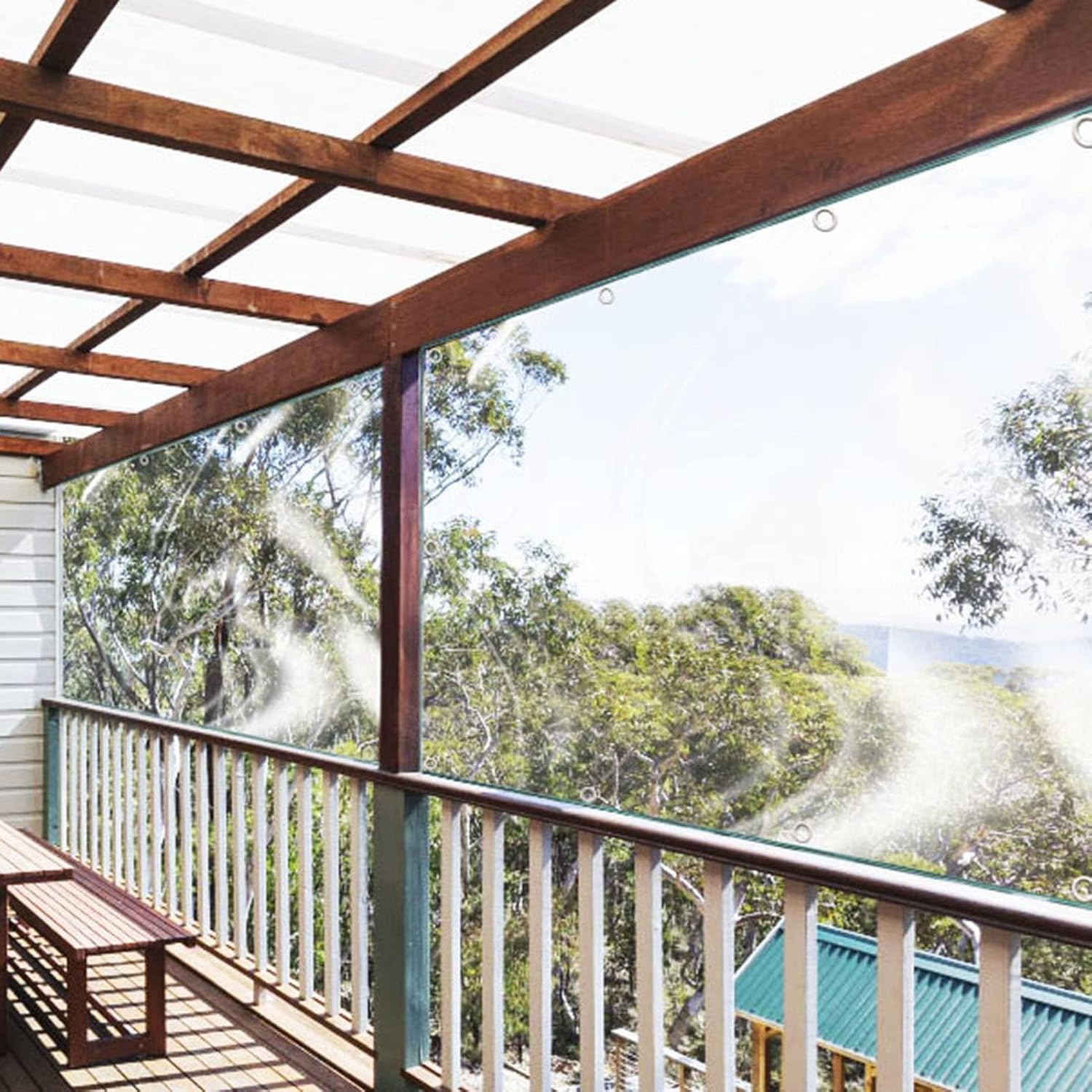 Transparent Waterproof Curtains for Pergola, Transparent Waterproof Rain Shields with Zipper and Eyelets, Tarpaulin Sheet Clear PVC Tarp(15x11ft/4.5x3.5m)