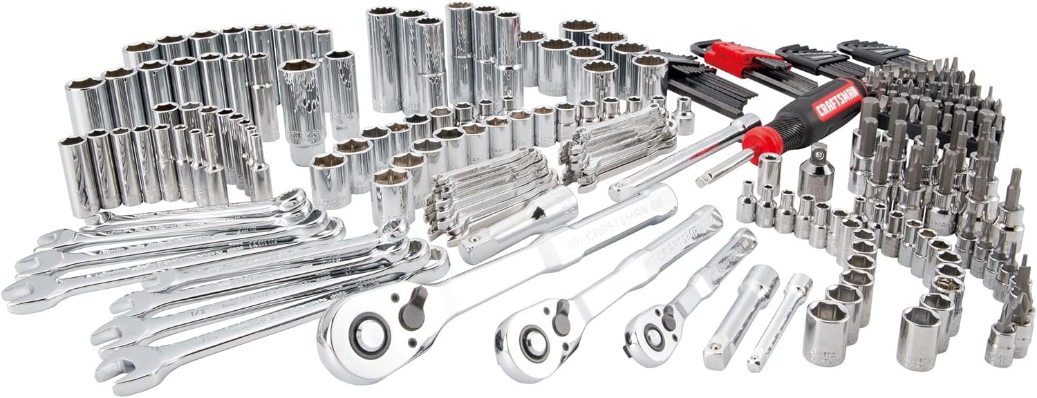 CRAFTSMAN 230 Pcs Mechanics Tool Set, Socket Wrench Set, Car Tool Kit with VERSASTACK Toolbox, SAE and Metric,1/4 in, 3/8 in, and 1/2 Drive, Short and Long Arm Hex Keys (CMMT45306)