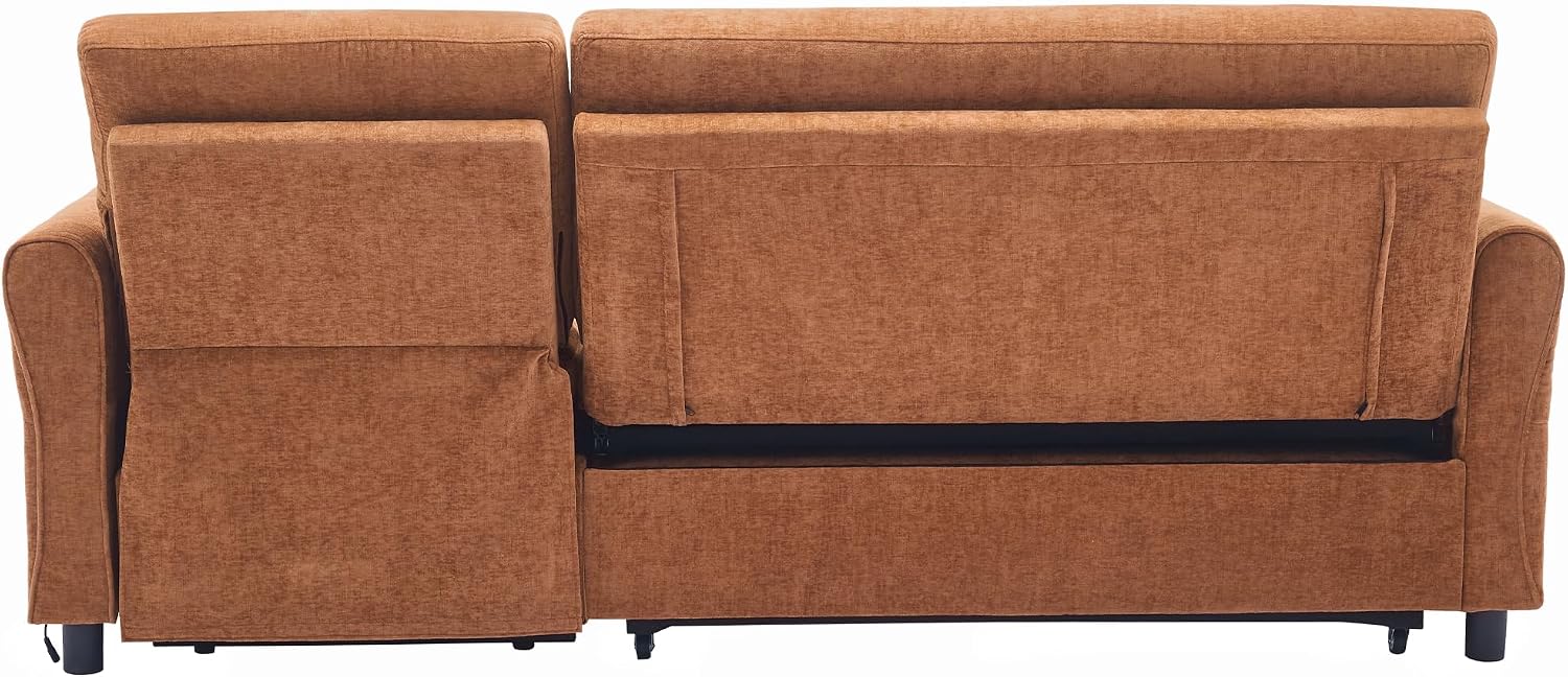 Merax 2-in-1 Convertible Sofa Bed & Recliner Sofa, 82' 3-Seater Sofa, Pull-Out Sleeper Sofa, 3 Level Adjustable Backrest, Reversible Left/Right, with USB Charging Ports, Easy to Assemble (Orange)