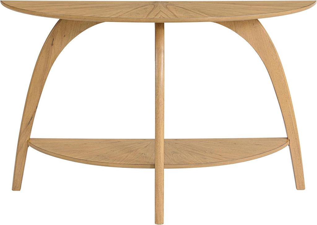 Martin Svensson Home LAX Retro Mid-Century Modern Half-Moon Wood Sofa Table with Lower Shelf, Console Table for Living Room or Entryway. Light Wood Blonde.