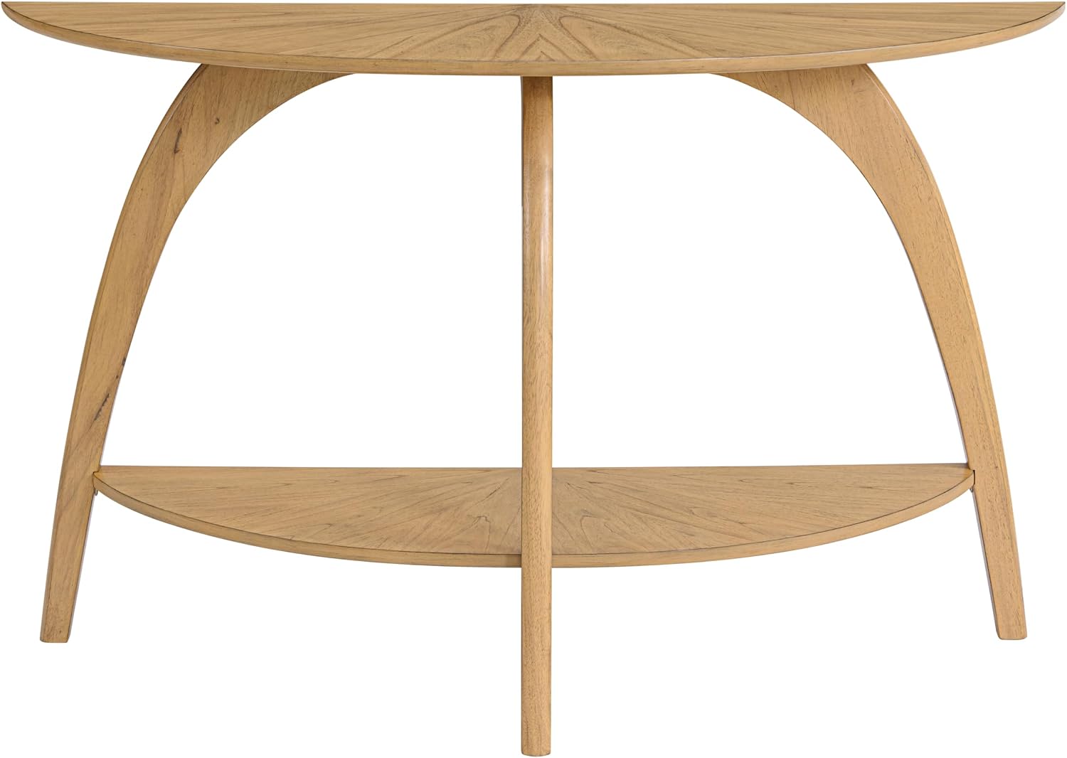Martin Svensson Home LAX Retro Mid-Century Modern Half-Moon Wood Sofa Table with Lower Shelf, Console Table for Living Room or Entryway. Light Wood Blonde.