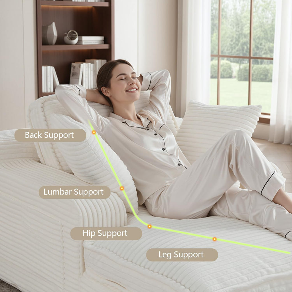 67' Oversized Chaise Lounge Chair Indoor, Soft Boneless Cloud Couch with 3 Pillows, 4 Side Pockets and 2 Cup Holders, Comfy Corduroy Sleeper Couch for Living Room Bedroom