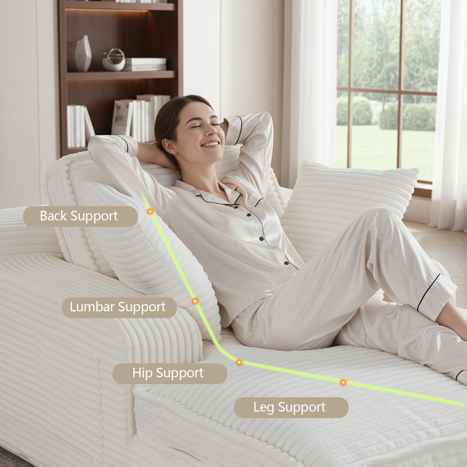 67' Oversized Chaise Lounge Chair Indoor, Soft Boneless Cloud Couch with 3 Pillows, 4 Side Pockets and 2 Cup Holders, Comfy Corduroy Sleeper Couch for Living Room Bedroom