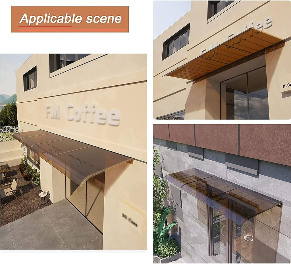 RAINCL Polycarbonate Door/Window Awning- Waterproof Door Canopy- Spliceable Rain, Snow and UV Protection Roofing Canopies，Adding Support No Bracket Hollow Sheet，48 Sizes (Color : Brown, Size : 50x14