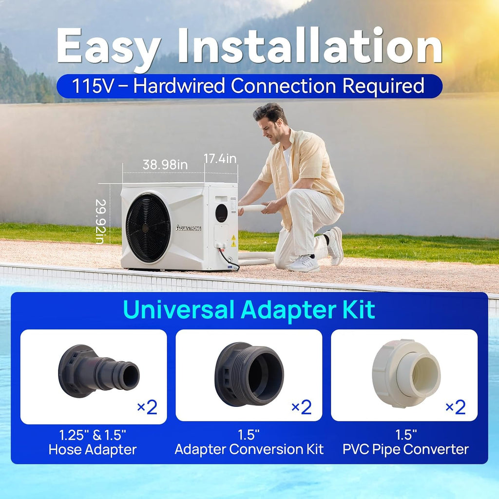 AQUASTRONG Inverter Swimming Pool Heat Pump,Pool Heater for Above Ground and Inground Pool Heating Smart WiFi Control and Cooling Pool Heater Pools Up to, 9000 Gallons