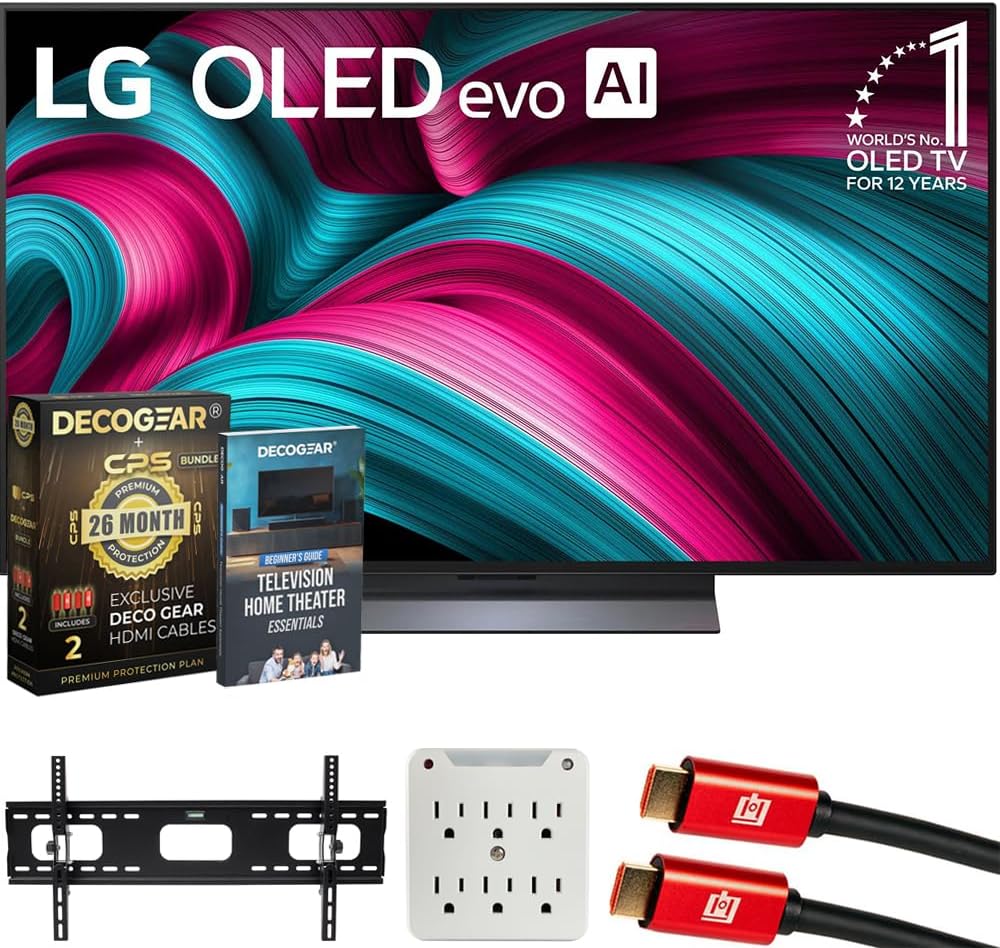LG OLED48C5PUA 48' C5 OLED evo 4K UHD webOS TV 2025 Bundle with CPS Exclusive 26 Month Protection, 2X HDMI Cable, Wall Mount, Surge Adapter & Deco Gear Complete Home Theater Beginner's Guidebook