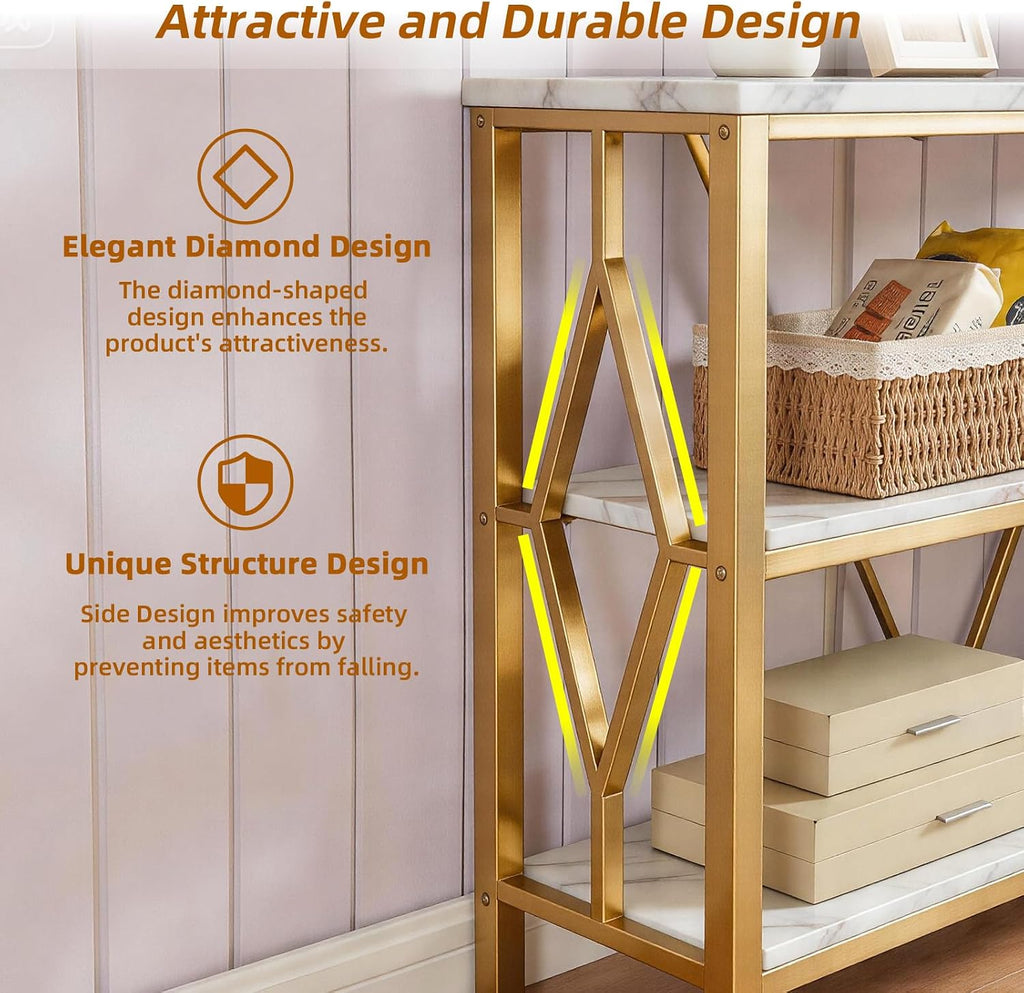 HOMISSUE Sofa Console Table, Rustic Console Table with 3-Tier Storage, Engineered Wood Sofa Tables with Open Shelves, Heavy Duty Entryway Tables for Living Room, Hallway (47 Inch, Gold)