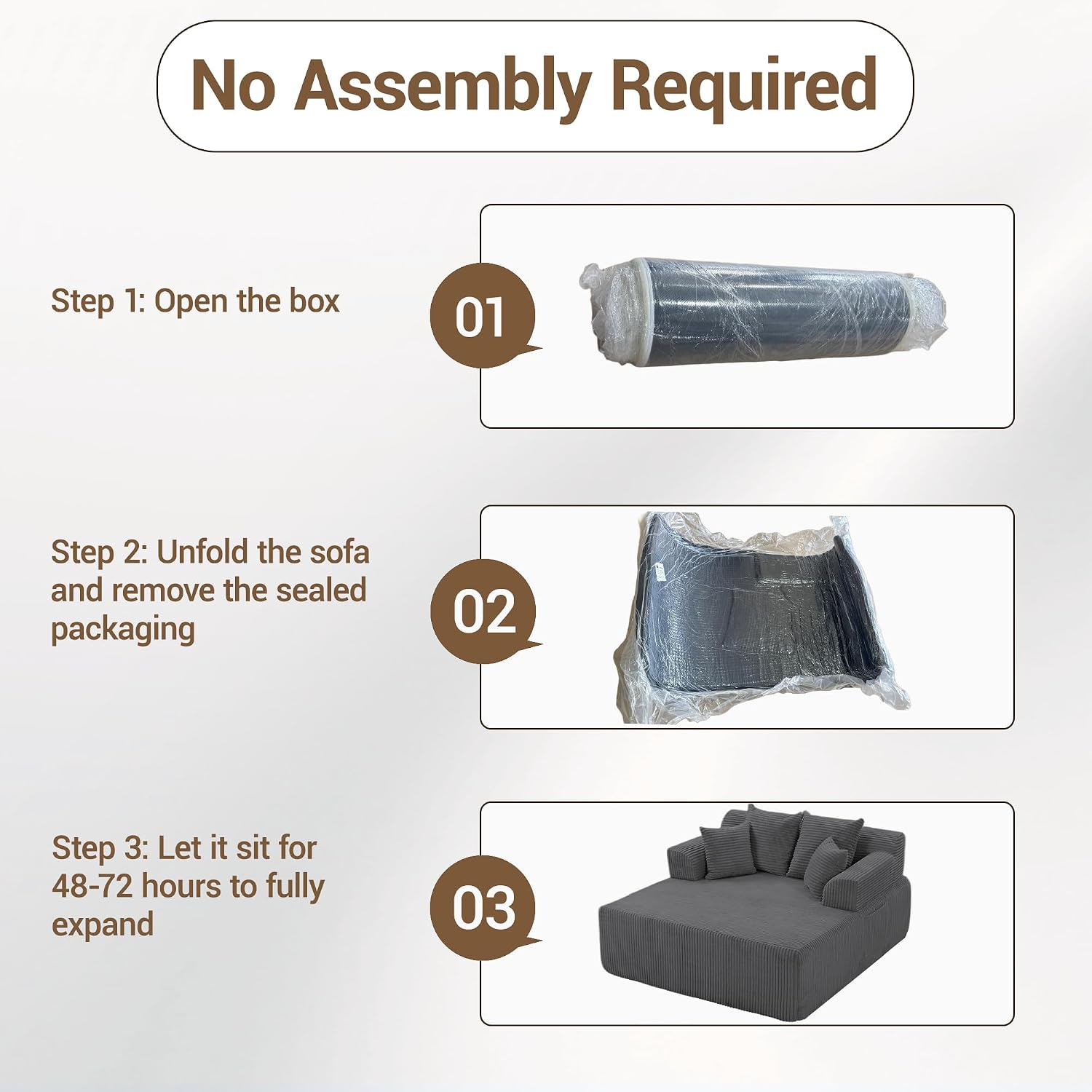 58' Oversized Boneless Chair, Corduroy Lounge Chaise Chair Indoor Sleeper Sofa Bed with Arms and 4 Pillows, No Assembly for Bedroom Living Room, Grey