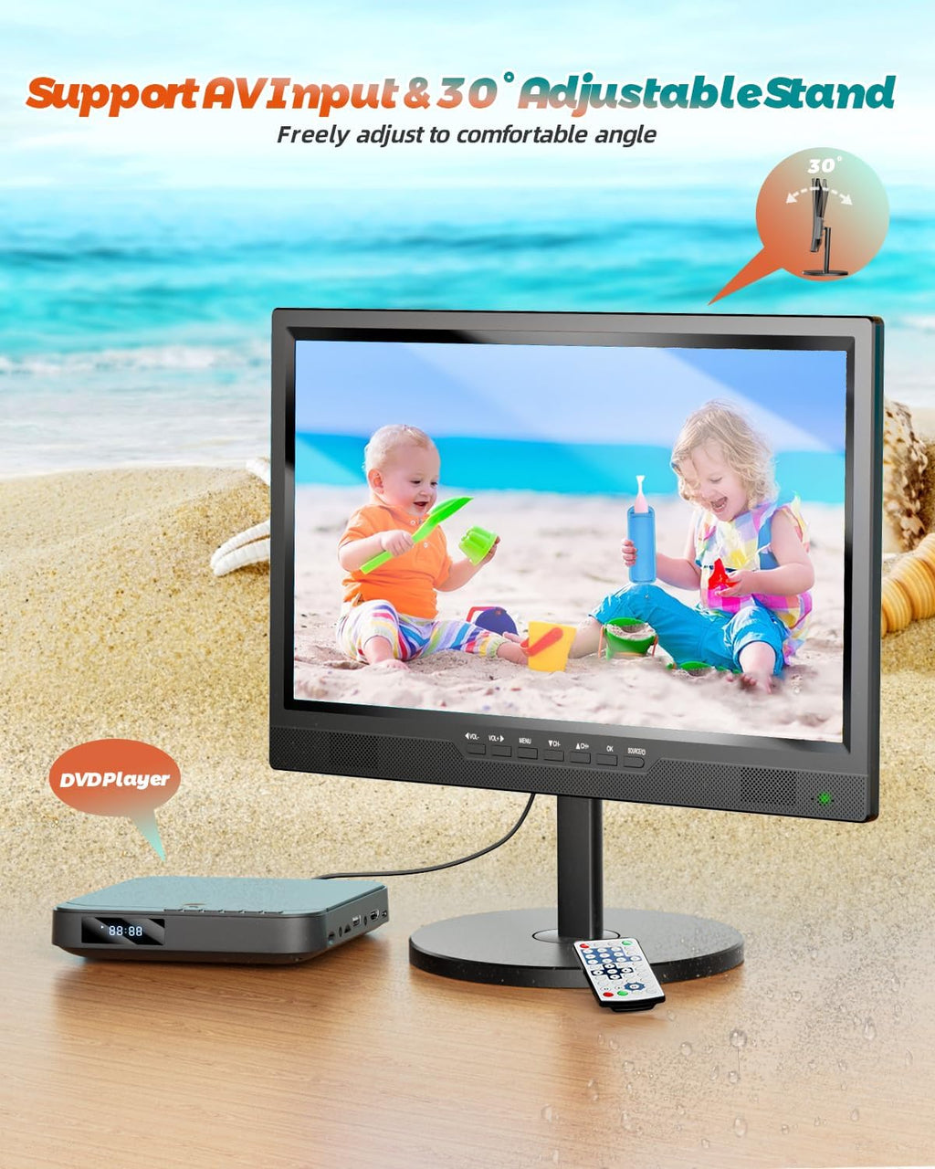 Desobry 19.2' Portable TV for Camping, Built-in 8000mAh Battery Powered TV Portable for Power Outages, Battery Operated TVs 1080P HDMI Input, AV Input, USB, for Kitchen Bedroom Camping Patio RV