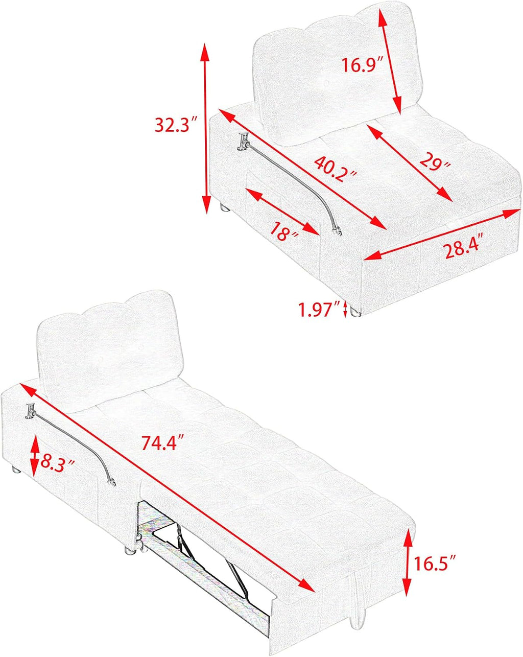 Majnesvon Modern Teddy Fabric Sofa Bed Futon,3 in 1 Convertible Pullout Bed Couches with 3 Reclining Backrests,Phone Stand,Small Sofa Single Sleeper Chair Bed for Living Room Bedroom (Orange)