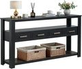 LKTART Console Table for Entryway with 4 Drawers,61.5'' Long Sofa Table with 3-Tier Open Shelves,Entry Table for Hallway,Foyer,Living Room,Black