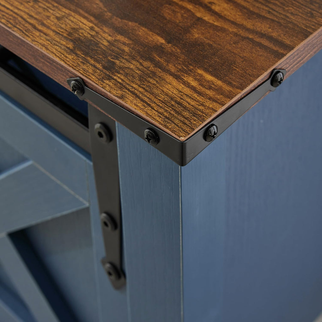Blue Farmhouse Entryway Table, Rustic Hallway Table with Storage Shelf, Sofa Table with Sliding Barn Doors for Hallway, Entryway, Living Room, Foyer