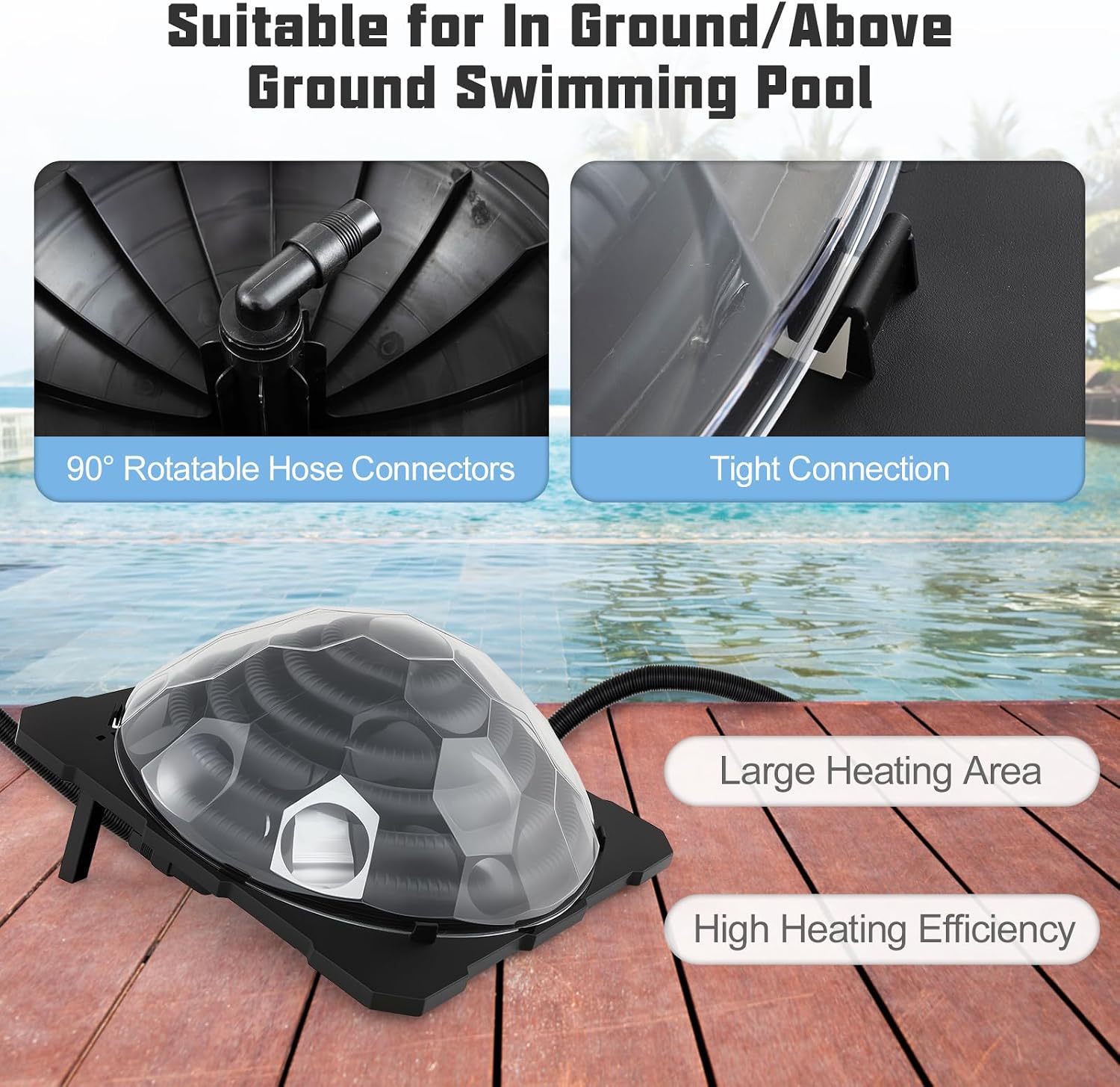 Goplus Solar Pool Heater Above Ground, Inground Swimming Pool Dorm Heater with Rotatable Hose Connectors and Foldable Legs, Solar Powered Water Heating (3PCS)
