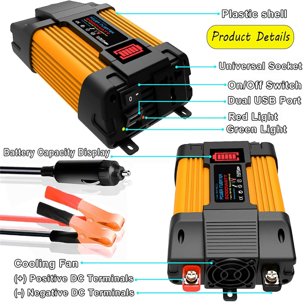 4000W 6000W Complete Solar Inverter Kit 12V to 110V 220V with 50A Controller and 100W Solar Panel for Home and Outdoor Power System(6000W,12V-110V)