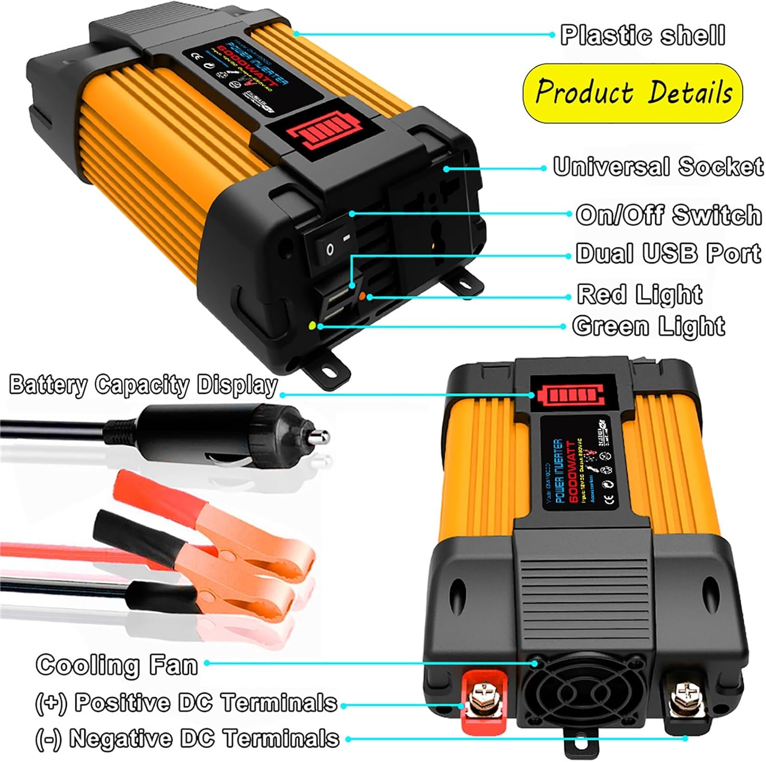 4000W 6000W Complete Solar Inverter Kit 12V to 110V 220V with 50A Controller and 100W Solar Panel for Home and Outdoor Power System(6000W,12V-110V)