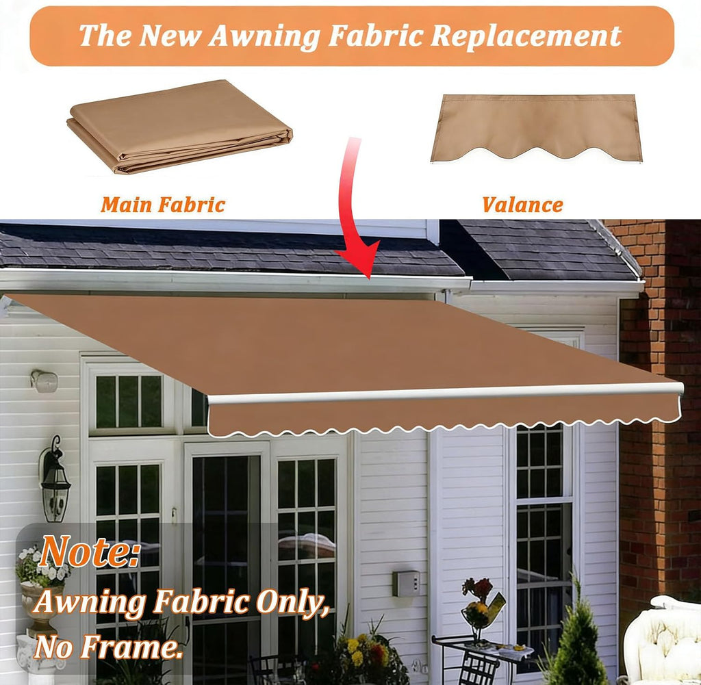 Patio Awning Fabric Replacement Exterior Uv Protection Polyester Sunshade Canopy Cloth Reinforced Waterproof Retractable Awning Cover Sun Shade Shelter Canvas Custo(Size:14x10ft,Color:Light Brown)