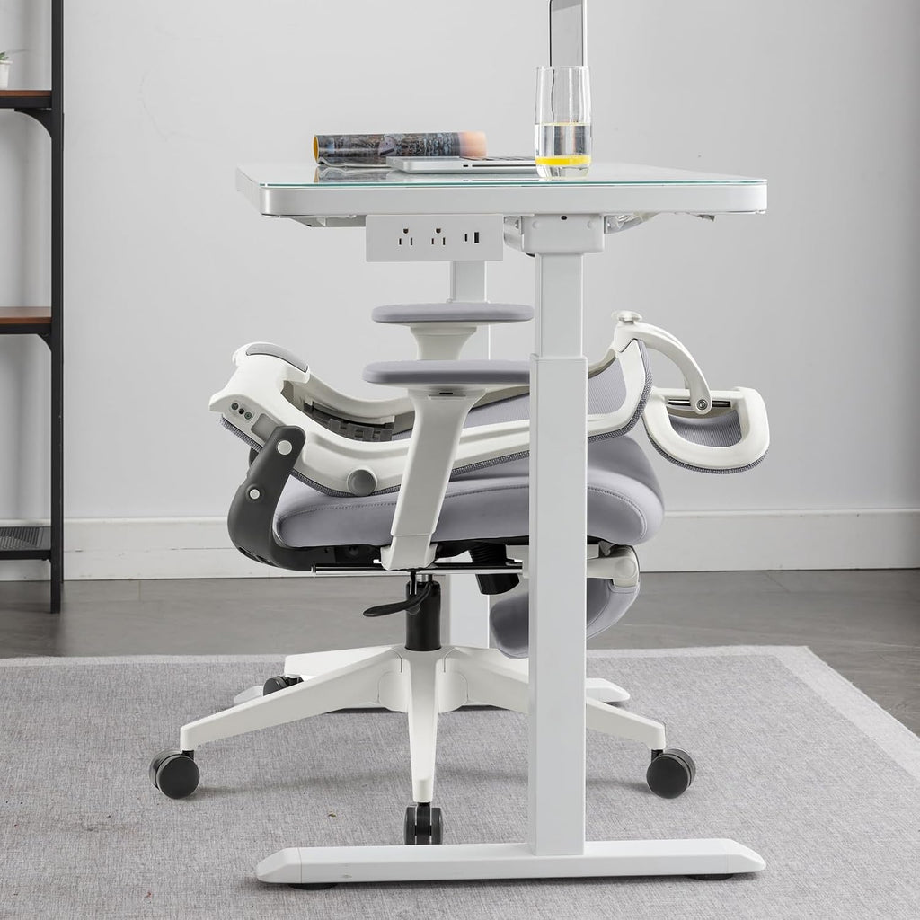 Foldable Office Chair with Foot Rest, Ergonomic Office Chair with Adjustable Lumbar Support, Headrest, Armrest, Home Office Desk Chairs for Space Saving, Grey