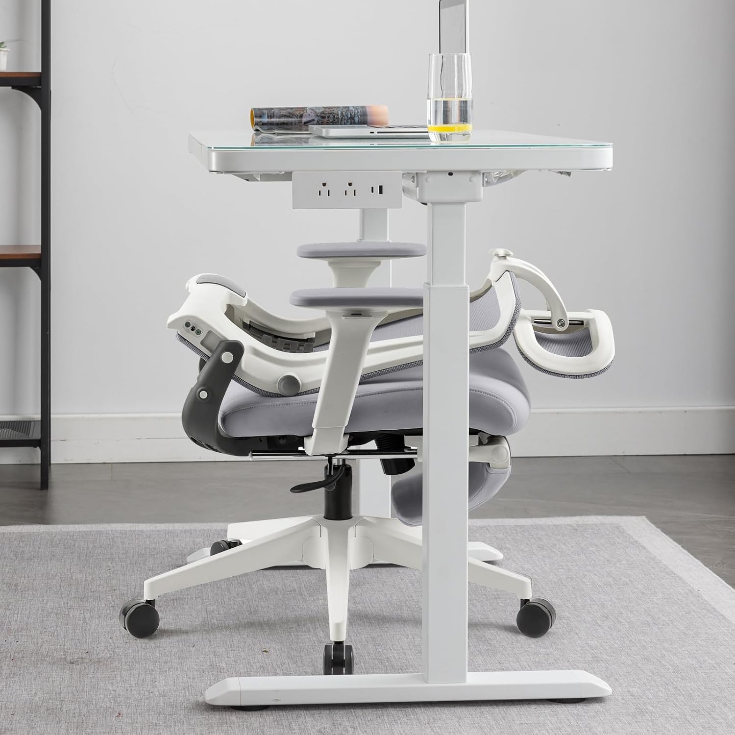 Foldable Office Chair with Foot Rest, Ergonomic Office Chair with Adjustable Lumbar Support, Headrest, Armrest, Home Office Desk Chairs for Space Saving, Grey
