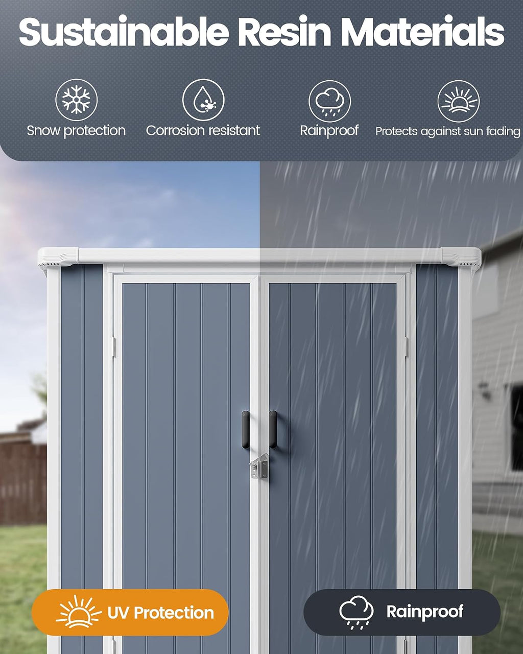 5x3 Compact Outdoor Shed with Slant Roof Design, All-Resin Build for Side Yard, Holds Lawn Equipment, Bicycles and Seasonal Items, Dark Gray