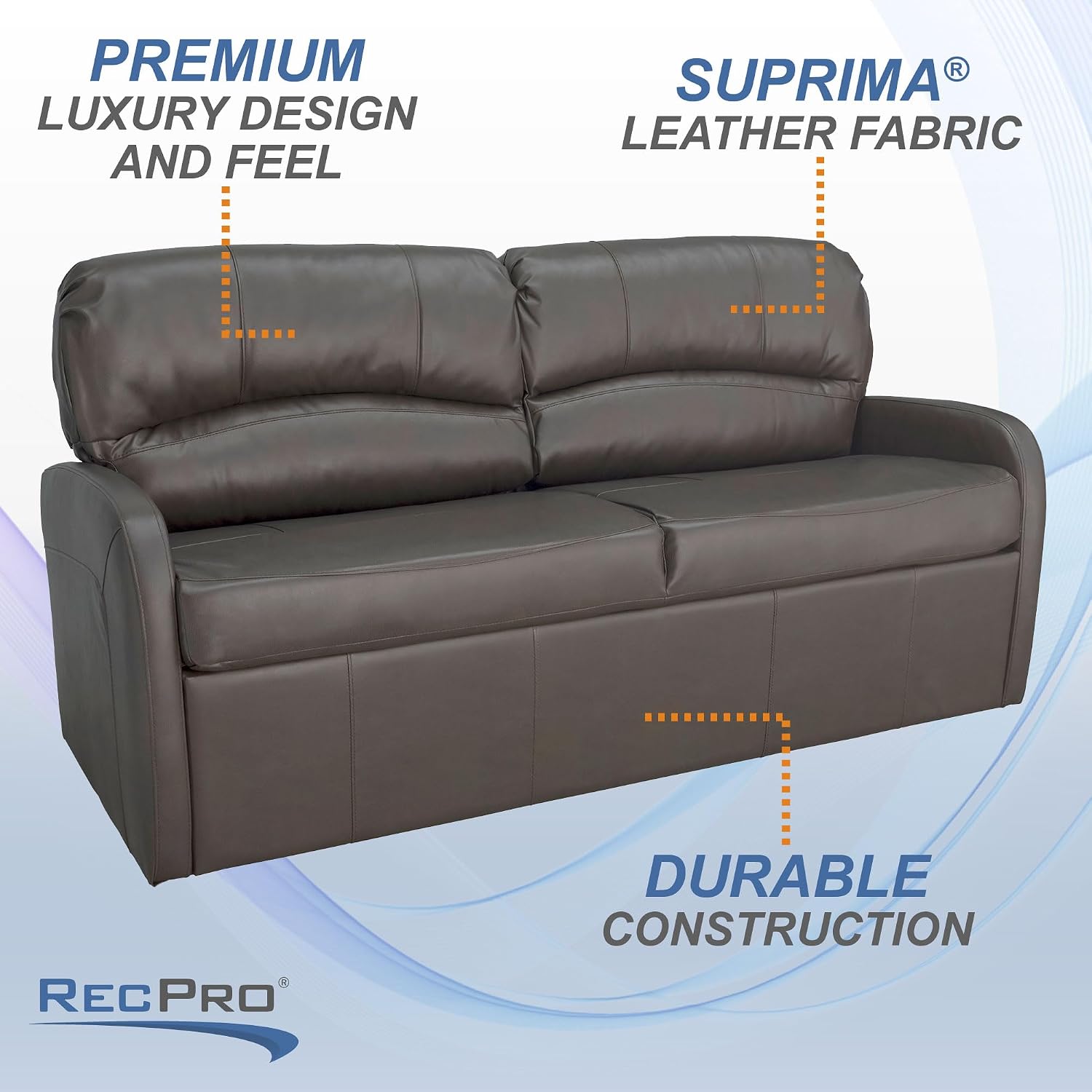 RecPro Charles Collection | 70' RV Jack Knife Sofa w/Arms | RV Sleeper Sofa | RV Couch | RV Living Room (Slideout) Chestnut