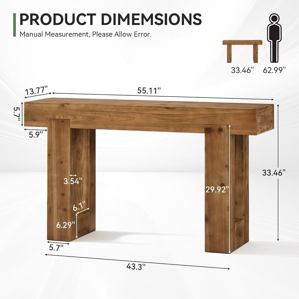 Tribesigns 55-Inch Long Console Table, Solid Wood Rectangular Sofa Table Behind The Couch, Farmhouse Entryway Table for Entrance, Hallway, Living Room (Solid Wood, Warm Brown)