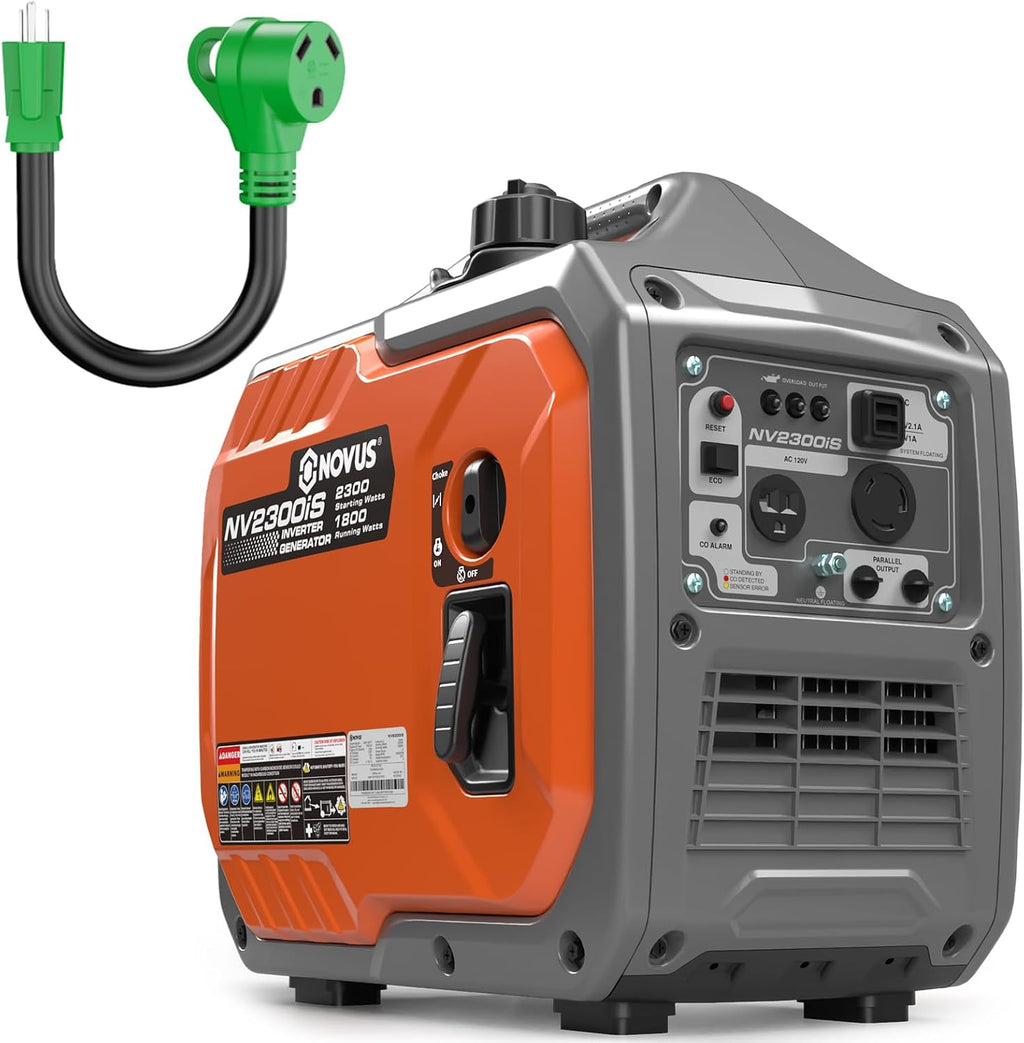 NOVUS 2300W Inverter Generator with CO and 15 Amp to 30 Amp RV Adapter Bundle