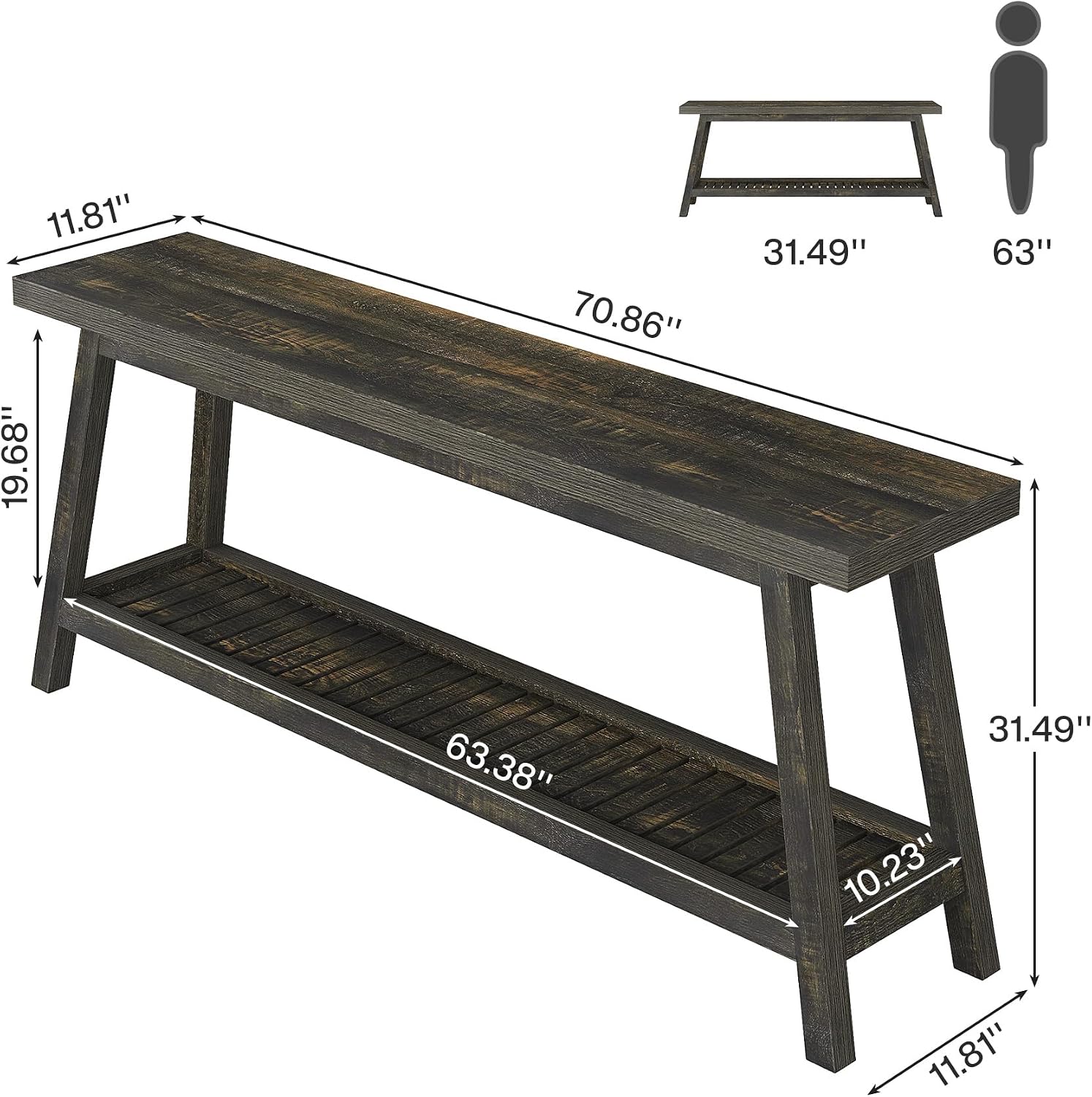 Tribesigns 70.86-Inch Console Table for Entyrway, Farmhouse 2-Tier Entry Entrance Table, Narrow Long Sofa Table Behind Couch, Dark Brown