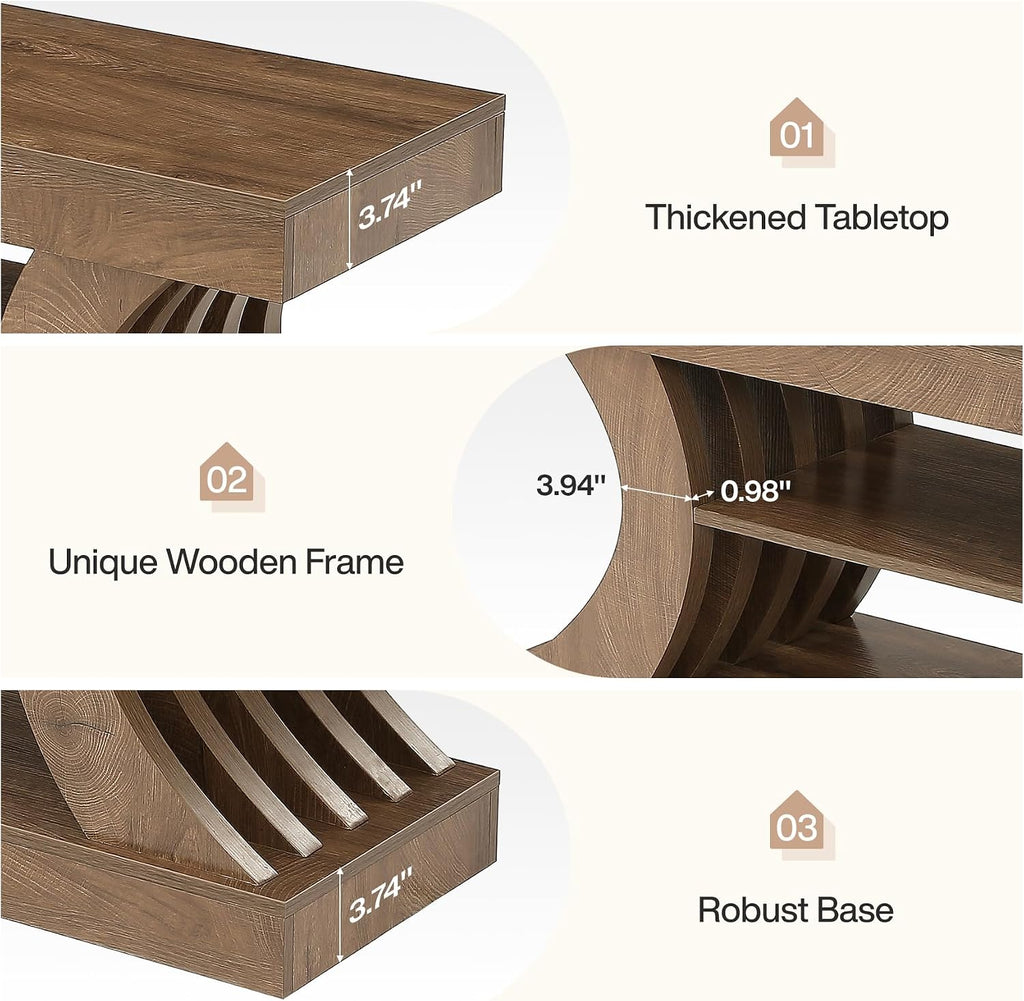 Tribesigns 63-Inch Farmhouse Entryway Console Table with Storage, TV Console with Curved Design for Living Room, Bedroom, Brown (Brown, 15.75' D x 63' W x 23.6' H)