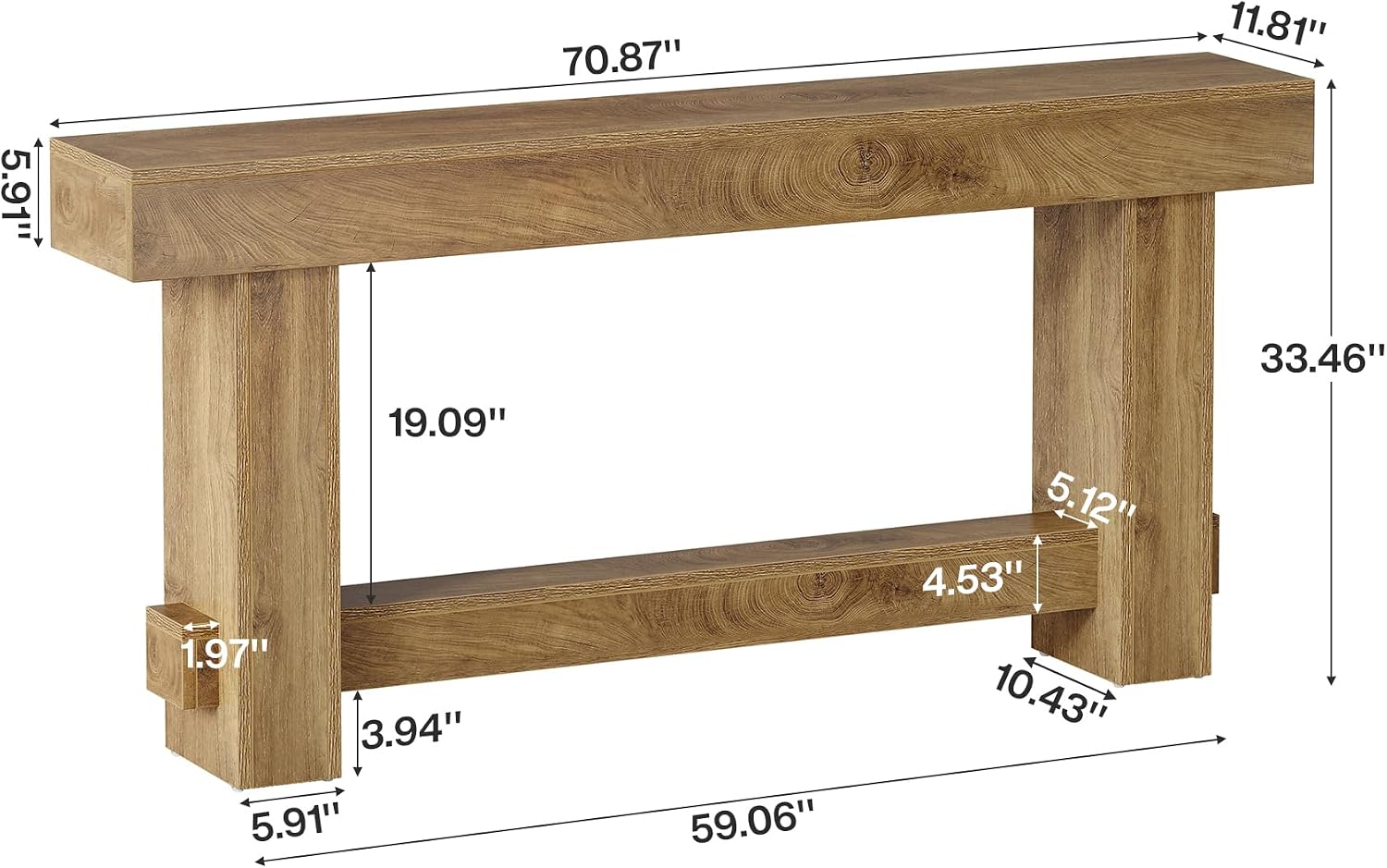 Tribesigns 70.9' Entryway Console Table, Extra Long Wooden Farmhouse Sofa Table Behind Couch, Modern Rustic Foyer Stand with Thick Legs for Hallway, Living Room, Wood Grain Finish