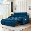 Antetek 3 in 1 Sleeper Sofa Couch Bed with USB & Type C Port, 52' Small Modern Convertible Tufted Velvet Loveseat Sofa w/Pull Out Bed for Living Room Small Space Apartment, Blue
