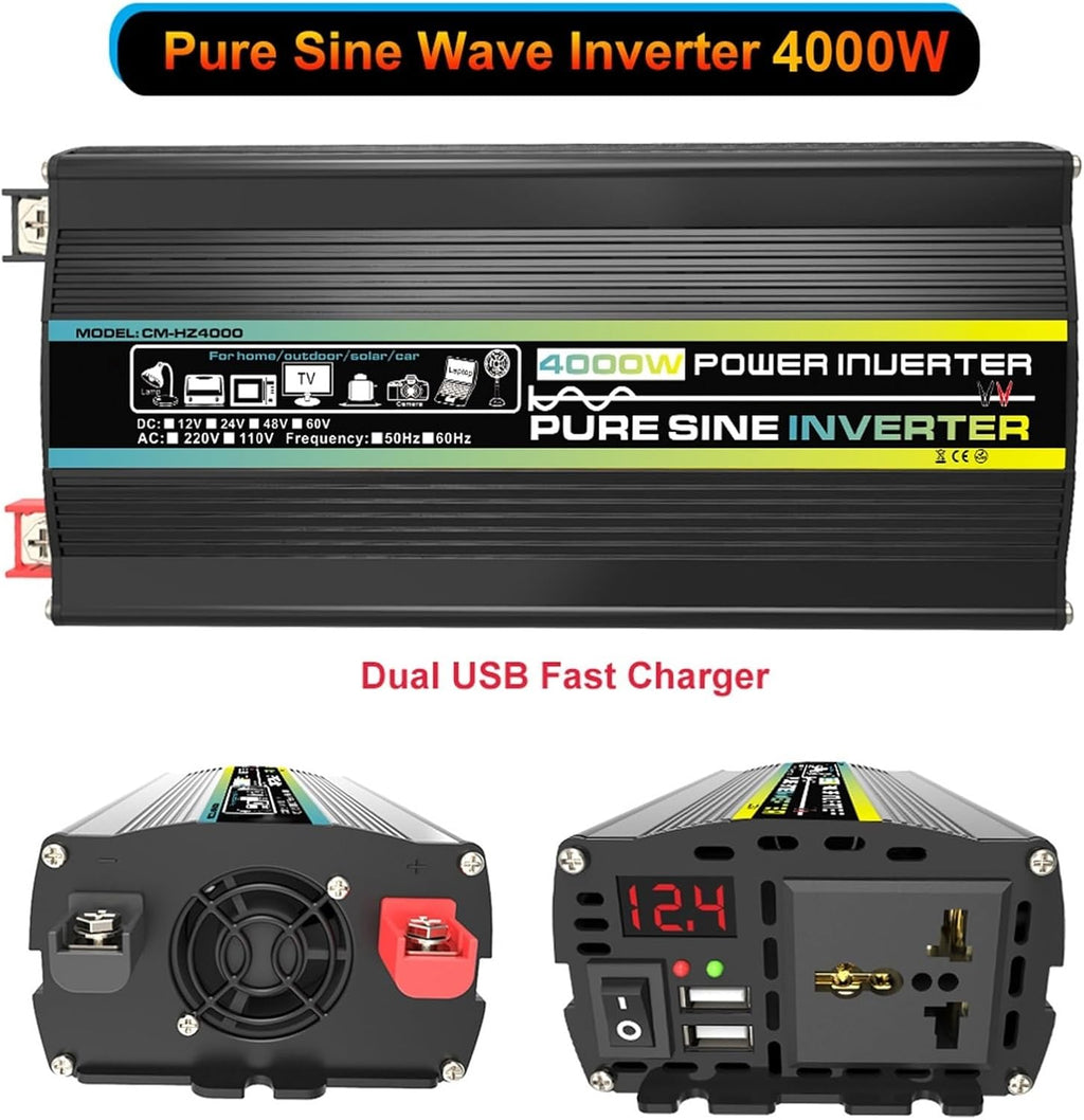 3000W/4000W 12V to 110V/220V Complete Inverter Solar Panel Kit 50A Controller + 50W12V Solar Panel Solar System Kit Home Grid System Solar Generator(800W,12V-220V)
