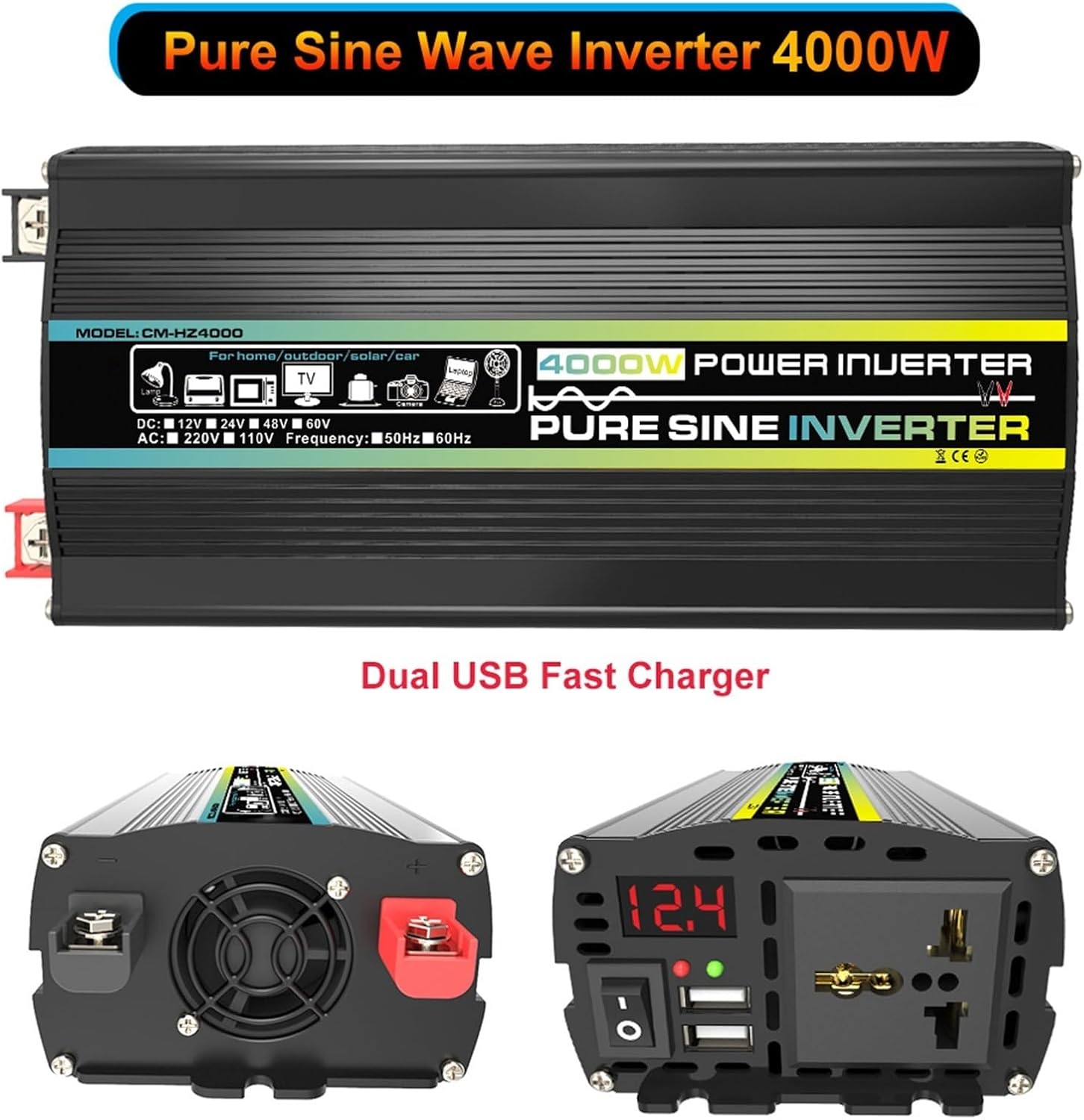 3000W/4000W 12V to 110V/220V Complete Inverter Solar Panel Kit 50A Controller + 50W12V Solar Panel Solar System Kit Home Grid System Solar Generator(800W,12V-110V)