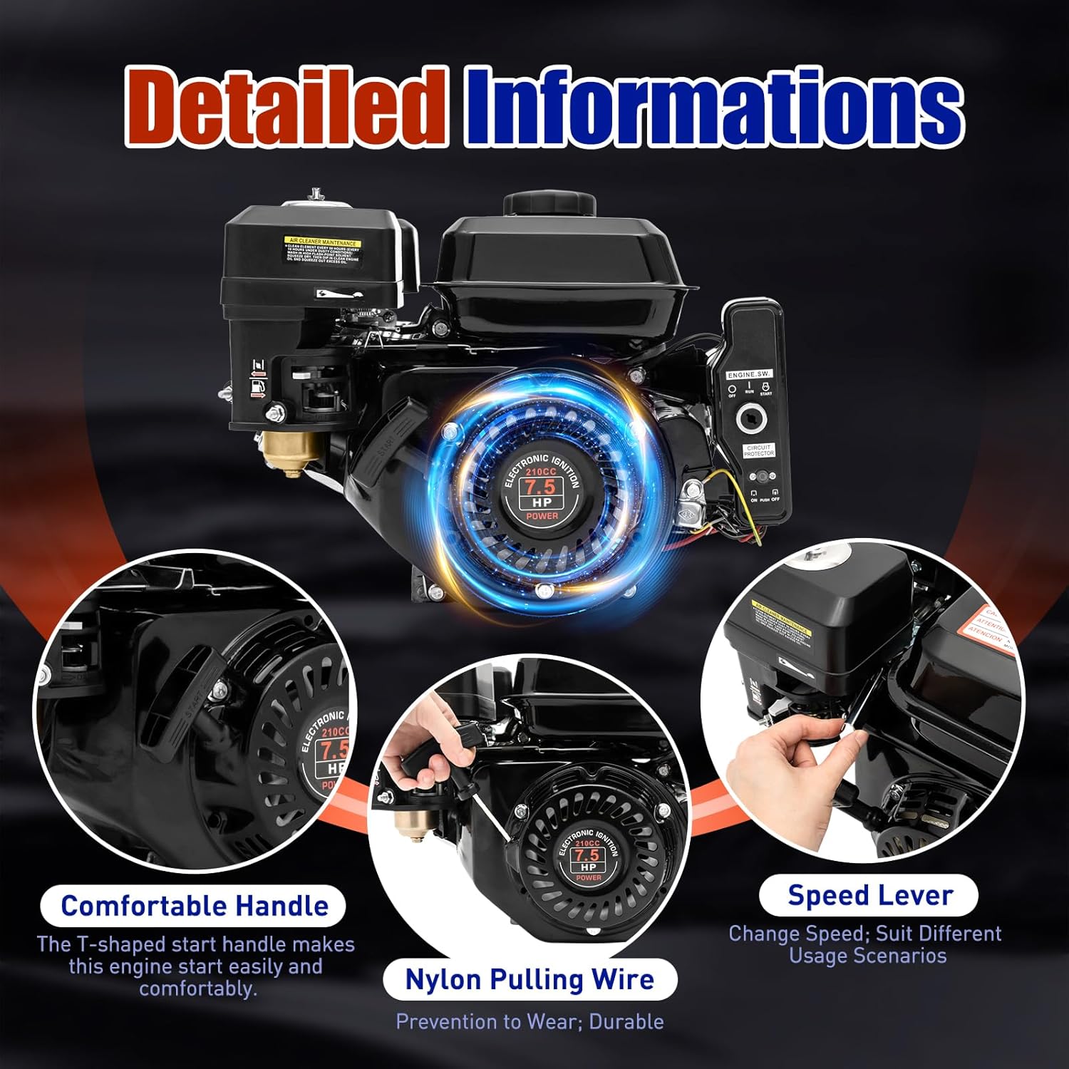 7.5HP 210cc 4-Stroke Gas Engine Electric Start Go Kart Log Splitter Gas Engine Power Motor