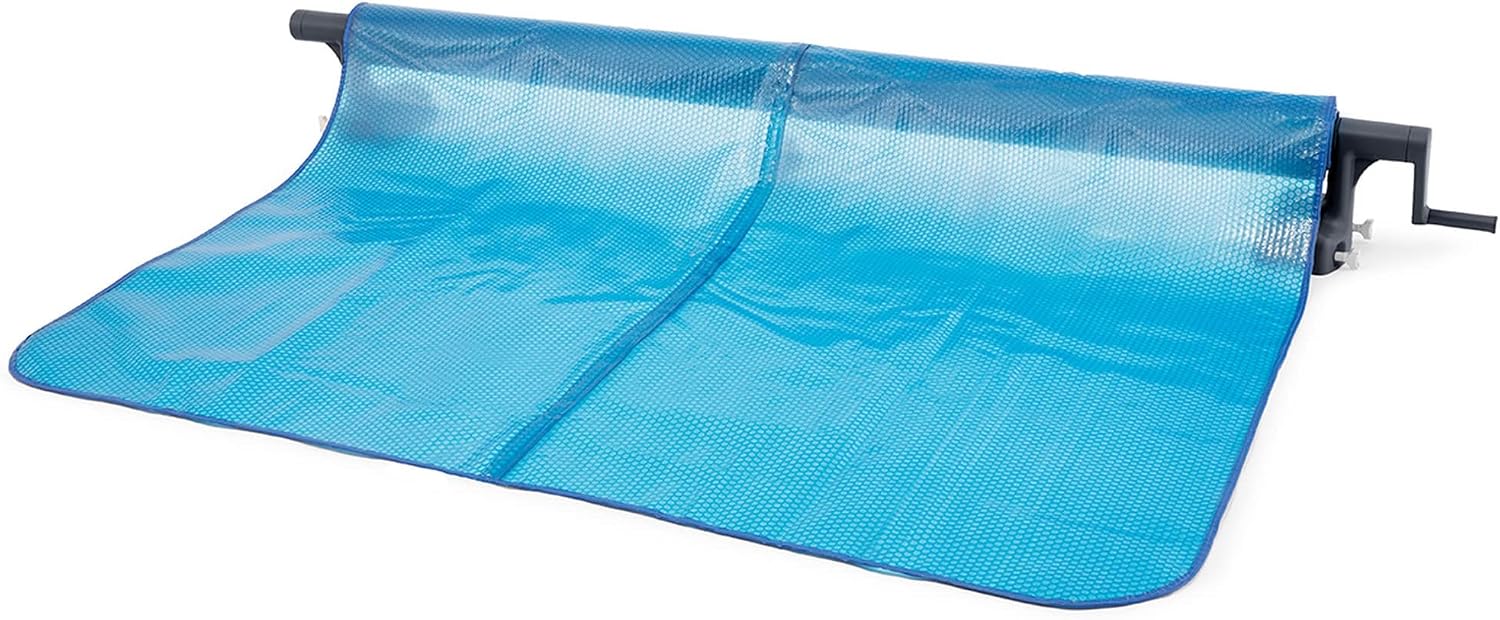 Intex Heavy Duty Solar Above Ground Pool Cover Reel Aluminum Adjustable with Locking Mechanism for Rectangle Frame Pool, Cover Not Included