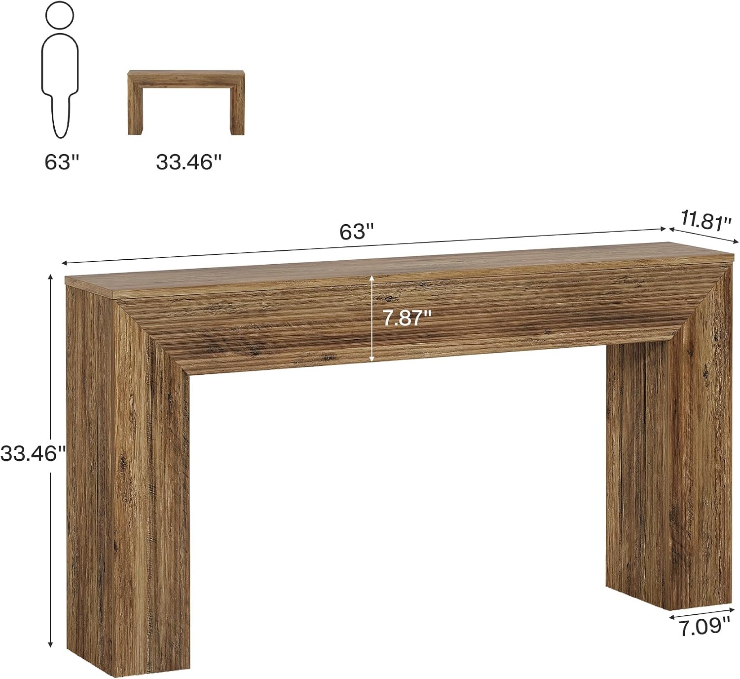 Tribesigns 63' Console Table, Rustic Fluted Long Sofa Table Behind Couch for Entryway, Living Room, Hallway, Foyer, Brown