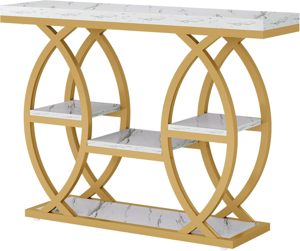 Tribesigns 39.4' Console Table, Industrial 4-Tier Sofa Table Entryway Table with Storage Shelves, Narrow Wood Accent Tables with Metal Frame for Small Spaces, Hallway, Foyer, White Gold