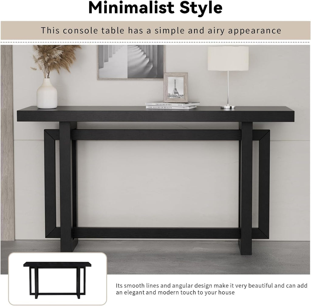 LKTART 59.05-Inch Long Behind Couch Sofa Table for Living Room, Farmhouse Console Table with Storage, Narrow Accent Entryway Tables for Hallway Entrance Foyer (Black)