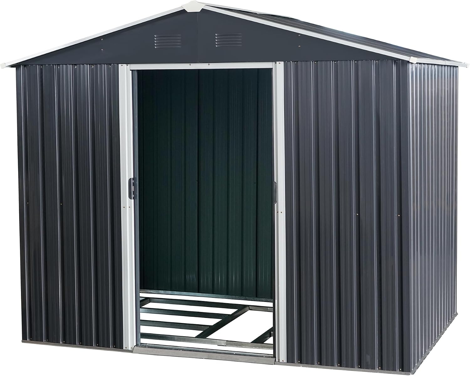 YOPTO 8x6 Outdoor Metal Storage Shed with Floor Base and Vents,Sliding Doors & Padlock,Waterproof Oversized Shelter for Backyard Lawn Patio,Garden,Black